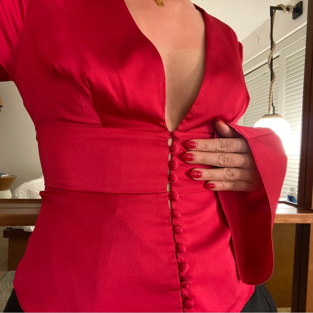 Finders Keepers Red Button-Front Top